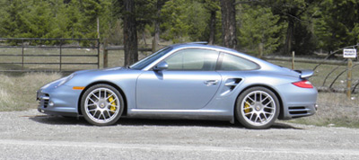 The Turbo S Glistens in the sunlight on Highway 95 (click for larger image)