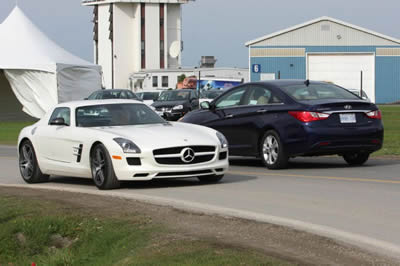 Mercedes SLS AMG leaves the field of battle as the Hyundai Sonata returns