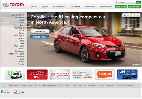 Toyota Canada website screencap
