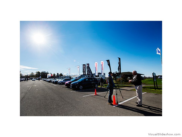 A videographer at work during the first open day of testing of the 2014 Canadian Car of the Year Awards "TestFest" event on Thursday, October 24, 2013 in Niagara Falls, Ontario. (Michelle Siu for AJAC)