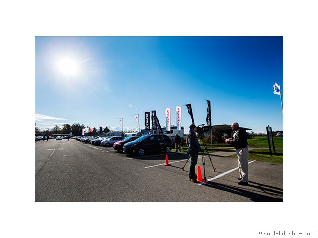 A videographer at work during the first open day of testing of the 2014 Canadian Car of the Year Awards "TestFest" event on Thursday, October 24, 2013 in Niagara Falls, Ontario. (Michelle Siu for AJAC)